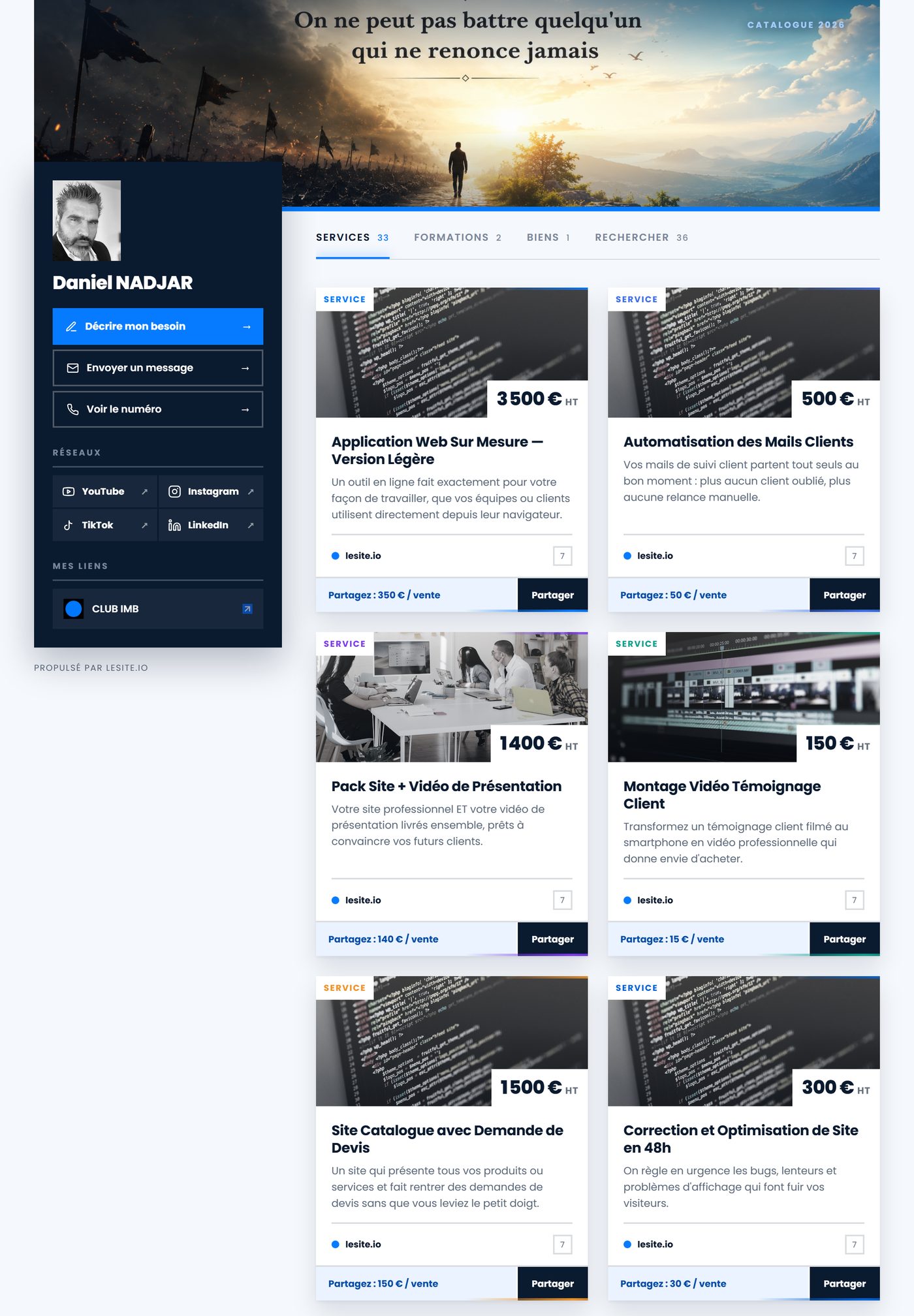La page « Mon lien » d'un professionnel